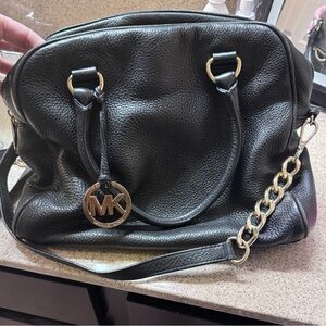 Michael Kors Black Leather Shoulder Bag with Gold Accents